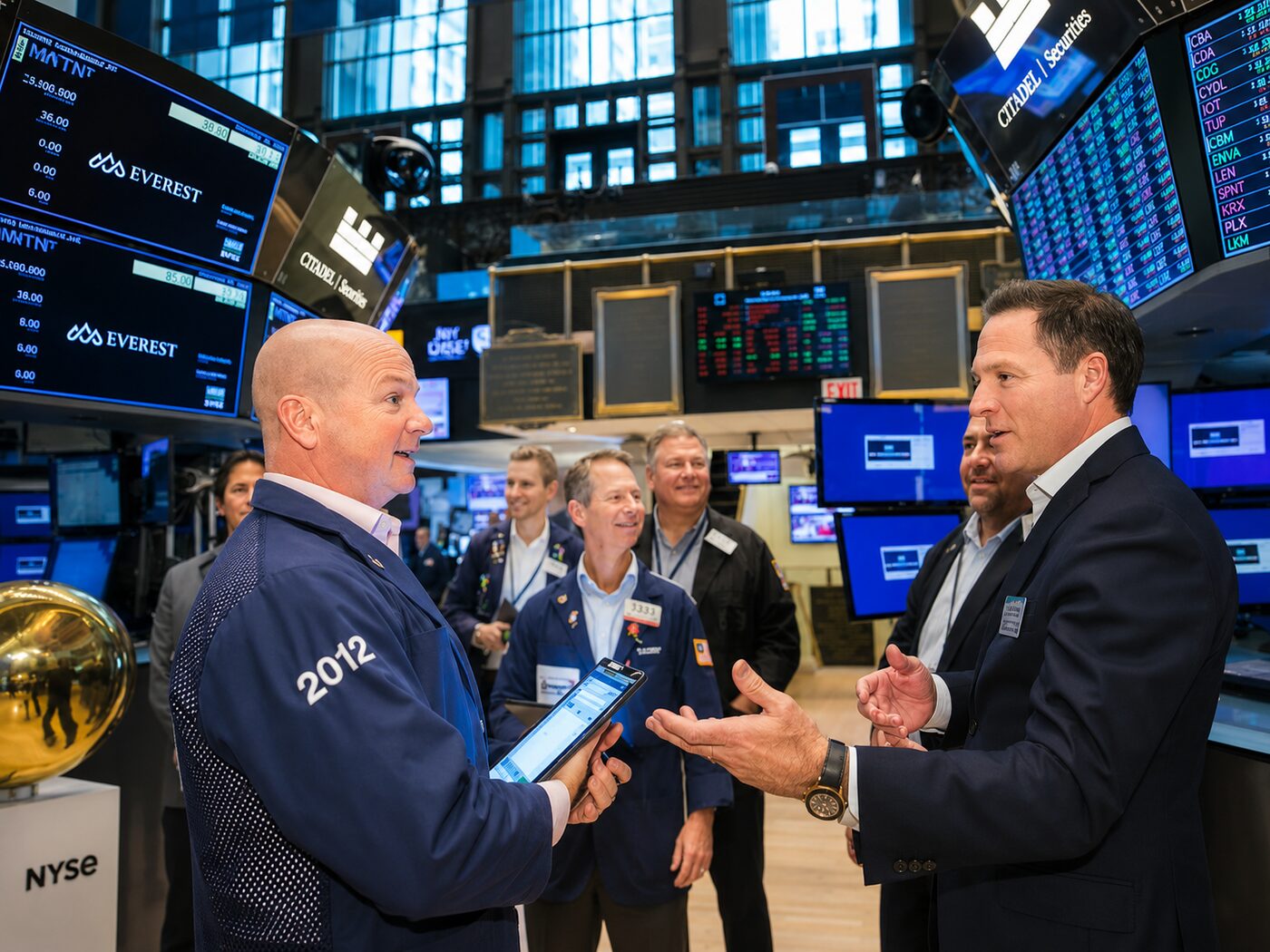 Adam Dooley, Founder & Chairman of Belay Global, speaking with market makers at New York Stock Exchange.